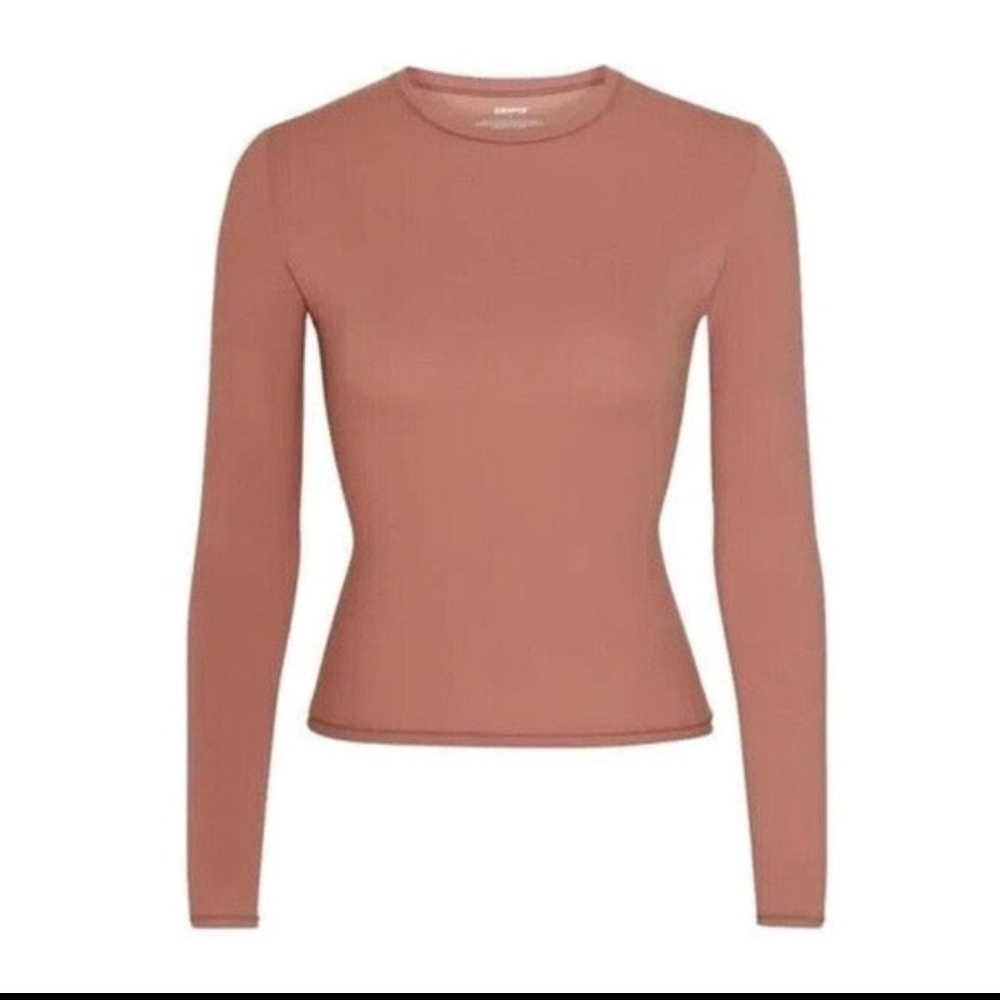SKIMS COTTON JERSEY LONG SLEEVE TSHIRT ROSE CLAY